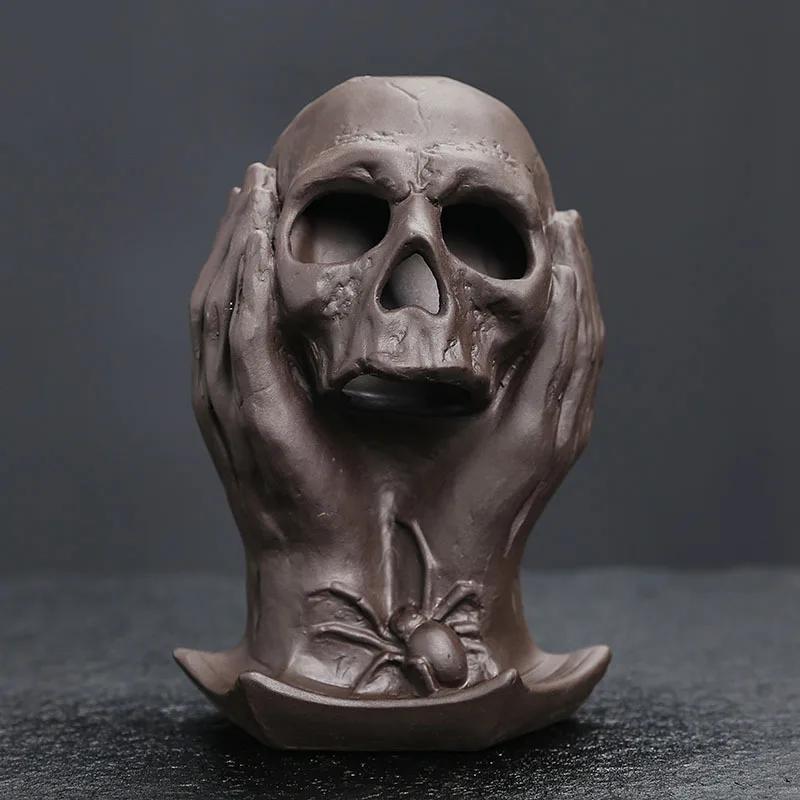 1pc Purple Clay Backflow Incense Burner Skull Head Incense Holder Creative Halloween Decorations Home Decor (Without Incense)