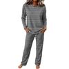Women's Round Neck Long Sleeve Pajama Set with Drawstring Wide Leg Pants for Sleepwear Loungewear