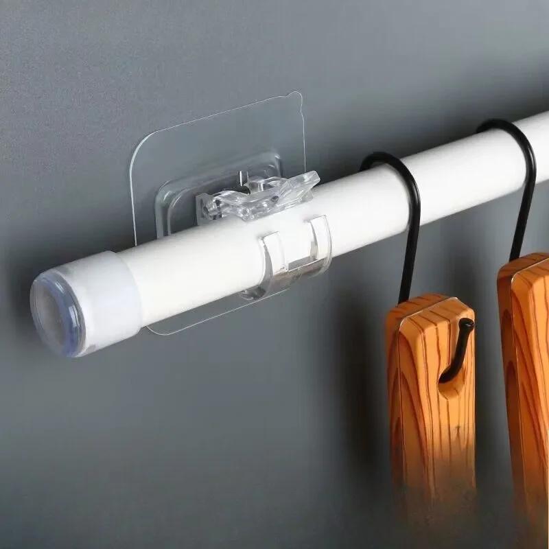 10pcs No-Drill Adhesive Curtain Rod Holders - Self-Adhesive Wall Mount Brackets for Home and Hotel, Universal  Non-Electric Use
