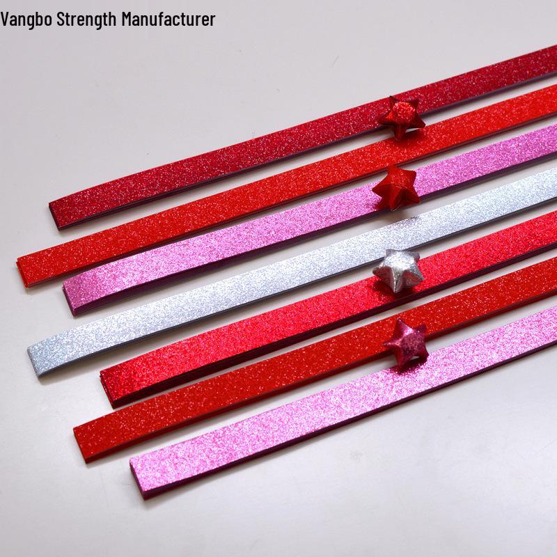 Silver Star Origami Paper Strips with Rhinestones Glitter - Pastel Colors for Lucky Five-Pointed Stars.