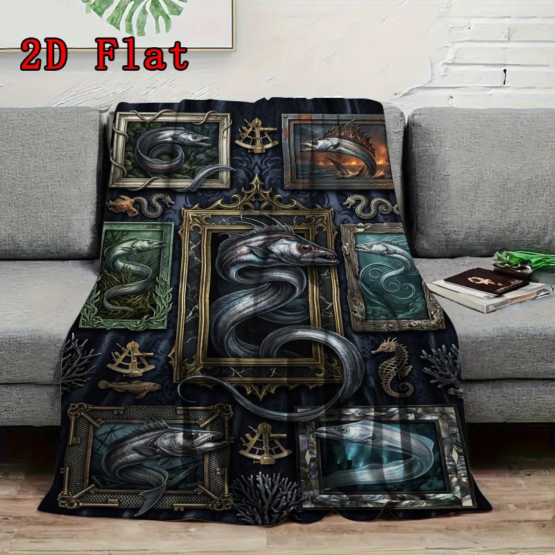 Oceanic Serpent Gallery 2D Flat Pattern Flannel Blanket, High quality All Seasons, Home Decor, Warmth and Comfort, Perfect for Christmas Gifts.