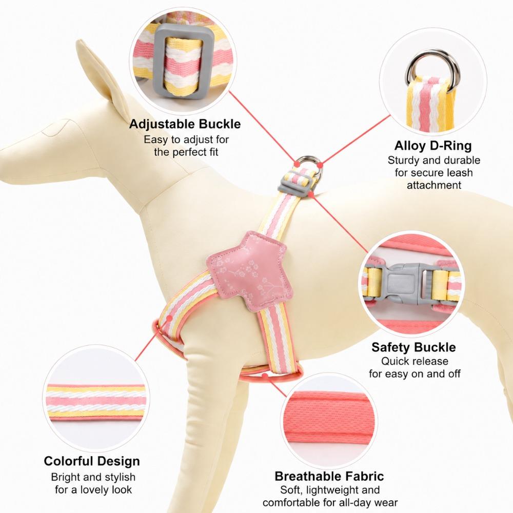 Set Pettorina e Guinzaglio per Cani Traspirante Senza Strangolamento Step-in Pettorina a Gilet per Cani Piccoli Pettorina Regolabile per Cuccioli Rosa Blu Giallo