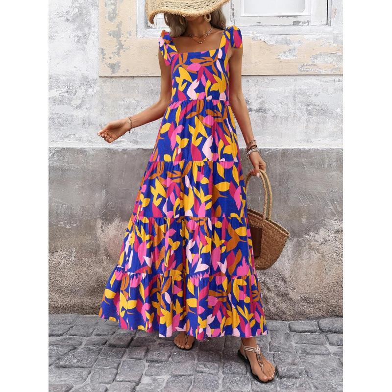 European and American temperament sleeveless flower dress women s 2026 summer new loose beach dress long dress S