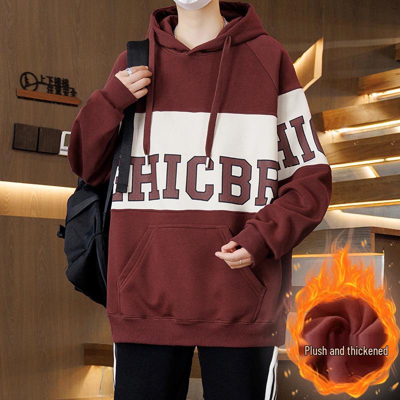 Autumn/Winter Teen Hoodie for Boys, Ages 12-16, Plus Velvet, Thick and Warm