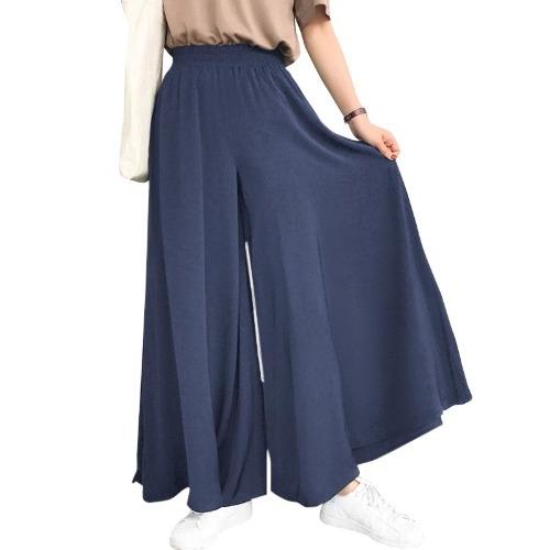 Plus-Size Women's Summer Wide-Leg Pants - Lightweight Cotton Elastic Waist Beach Casual Pants with Hidden Pockets