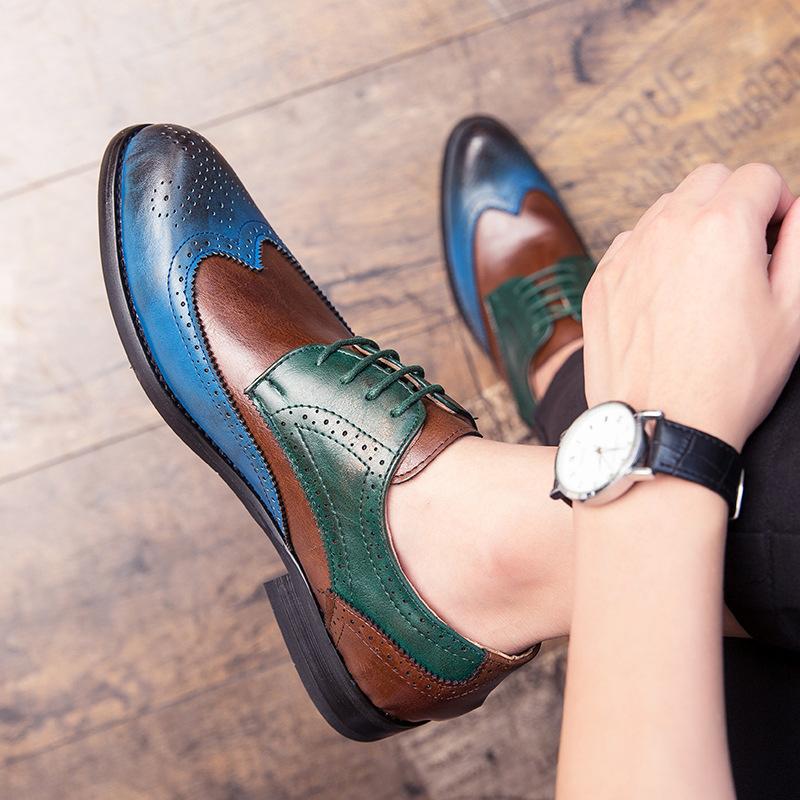New Brock color matching large size leather shoes men's fashion trend gentleman British style dress leather shoes