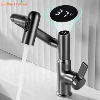 Digitalanzeige LED-Waschtischarmatur 360-Grad-Drehung Multifunktions-Strahlsprüher Heiß-/Kaltwasser-Waschtischmischer Waschhahn für Badezimmer