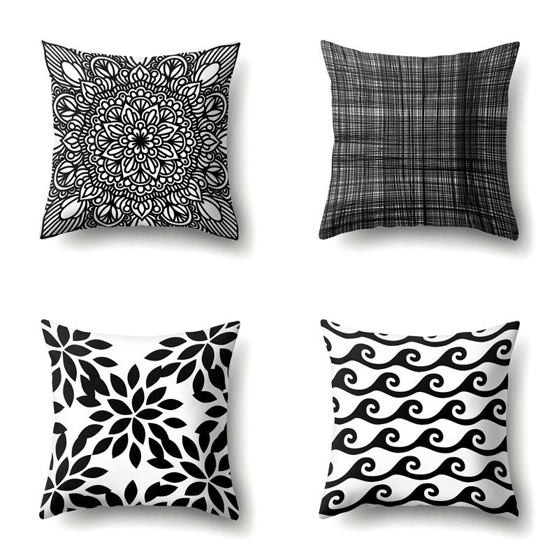 Polyester Pillowcase Black and White Printed Pillowcase Waist Cushion Cover Geometric Cushion Head Cushion Cover
