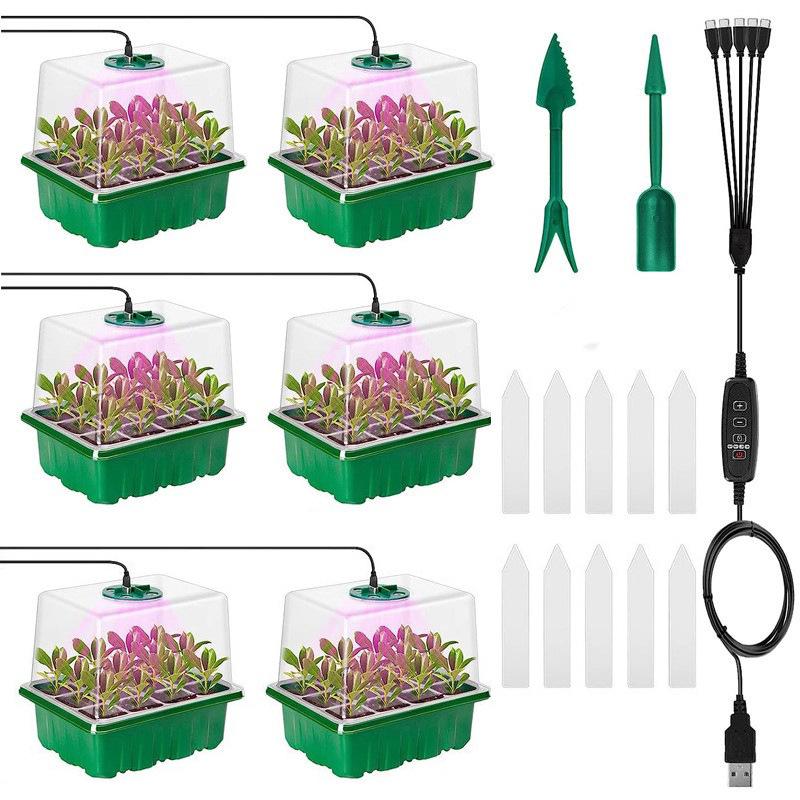 4/5/6 Pack Full Spectrum LED Grow Light with Seedling Tray Plant Seed Starter Trays Greenhouse Growing Lamp Hole 12 Cell Per Tray