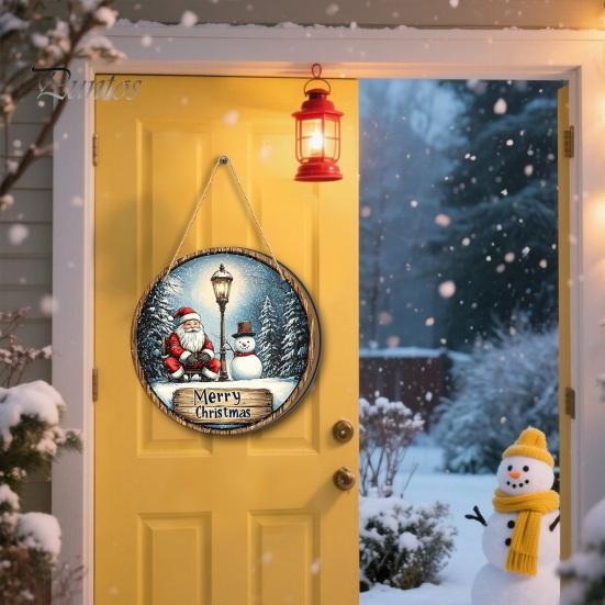 Christmas Gifts for Friends Santa Wooden Round Wall Decor, Vintage Hanging Ornaments, Handcrafted Pine Wood Holiday Signs Sign Door Window Wall,