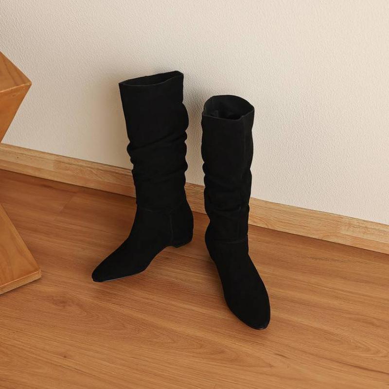 Autumn and winter women's Martin boots large size cow suede high boots sleeve rubber sole new versatile leather women's boots