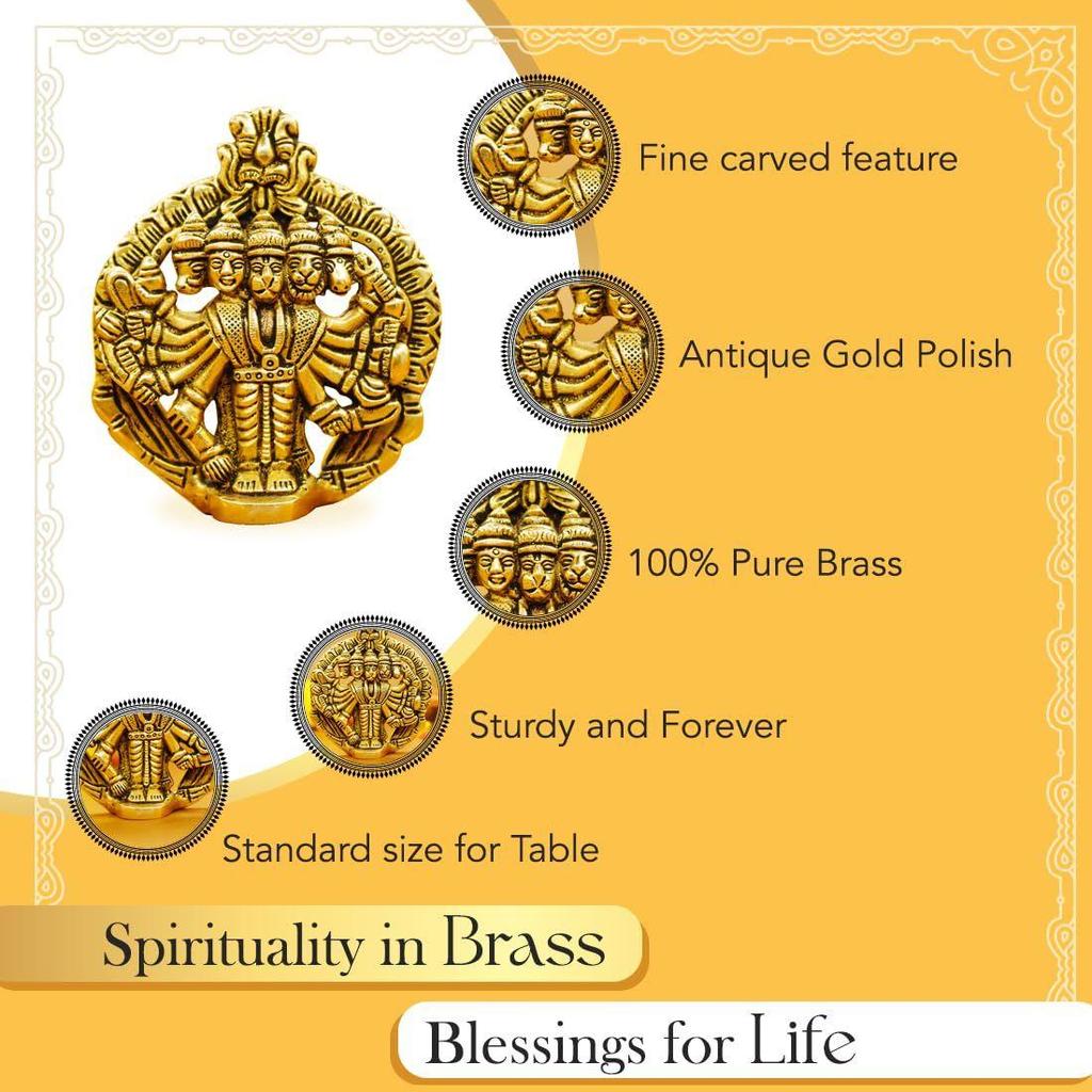 100% Pure Brass Panchmukhi Hanuman (Size: 10 cm) | Panchmukhi Hanuman Murti for Door Entrance | Panch Mukhi Hanuman Ji