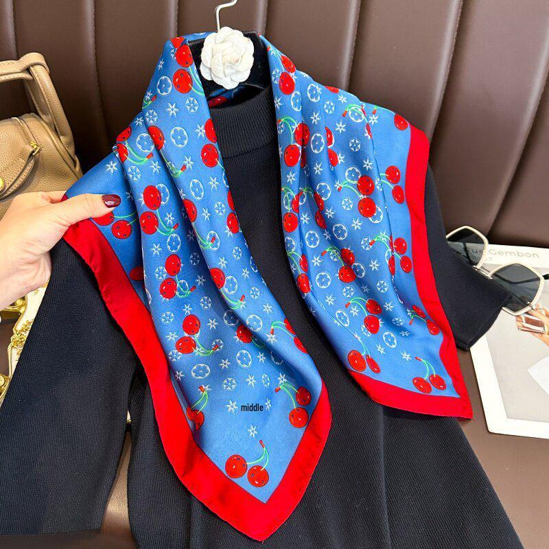 70 cm Beržų Miško Šilko Mišinio Šalikas: Moteriška pavasario/vasaros kvadratinė skarelė aliejinės tapybos stiliumi