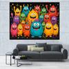 2D Bright Happy Monster Party Tapestry Kids Bedroom Colorful Wall Art Decor