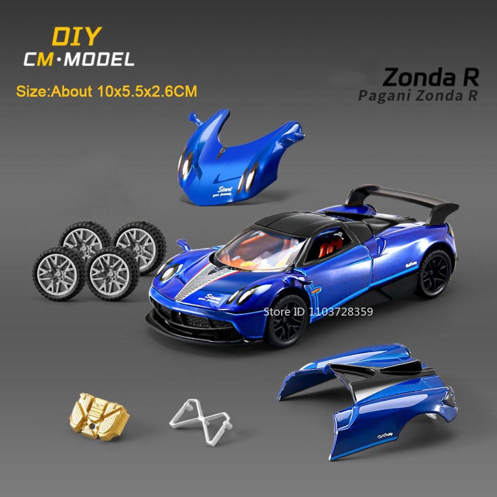 1:43 PAGANI ZONDA R AE86 Toy Model Cars Metal Diecast Doors Opened Rubber Tires Detachable Assembly Decoration for Boys Gifts