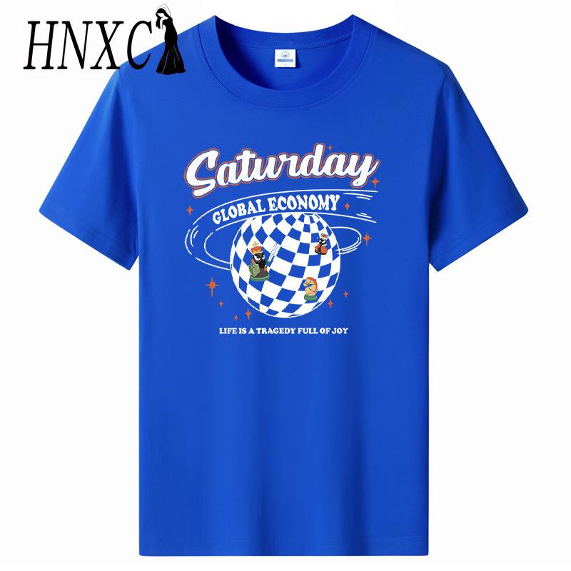 HNXC Cotton Short Sleeve T-shirt Men's Fashion Loose Half Sleeve Shirt Printed Compassionate Shirt