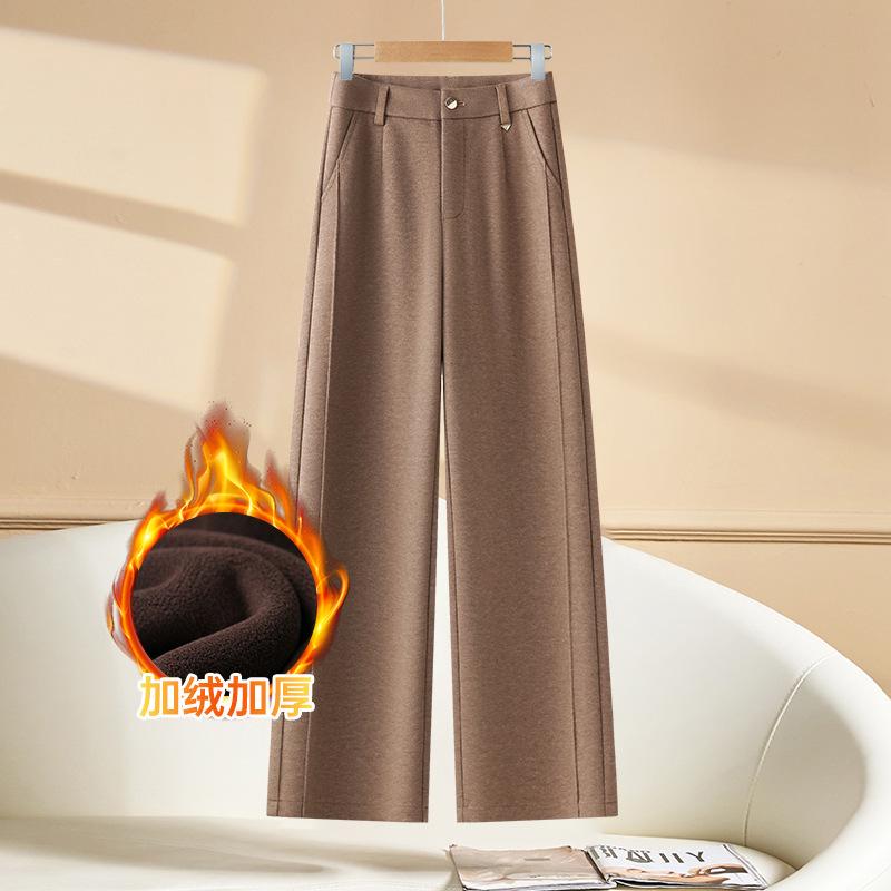 Wool Narrow Wide-leg Pants Women's Velvet Winter New Drape Loose and Thin Casual Straight Pants