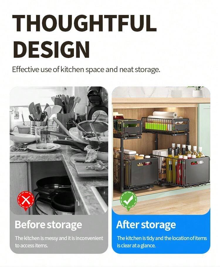 2-Tier Under Sink Organizer Pull-Out Sliding Cabinet Shelf for Kitchen and BathroomSpace Saving Storage Rack