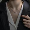 Elegant Peach Heart Double Ring Necklace - Women's Niche Design, Cold Style, Light Luxury & Versatile Clavicle Chain