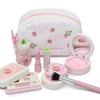 Mother Garden Pretend Play Uncolored Makeup Pouch Set (Sweet Strawberry) Wooden Makeup Set for Girls, Dresser Included, Gift for 3-Year-Old Girls, Toy
