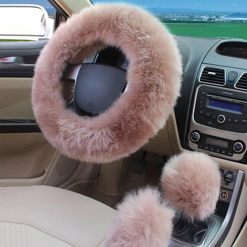 New Car Fluffy Plush Steering Wheel Cover Fashion Winter Warm Fleece Non-slip Handle Gloves Ladies Car Decoration Accessories