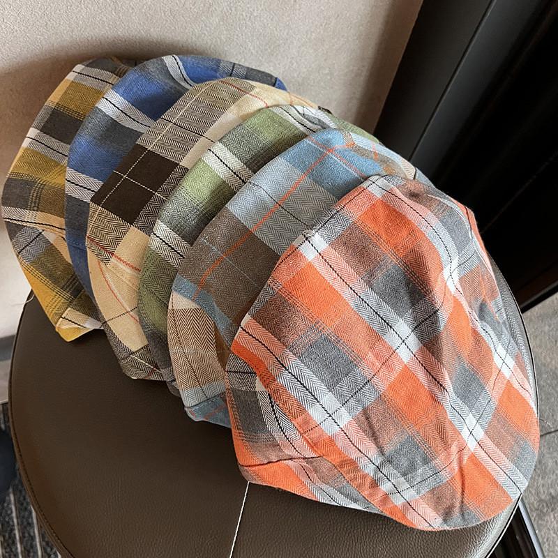 Vintage Plaid Beret Hat For Women With Breathable Cotton Blend Fabric For Art Lovers