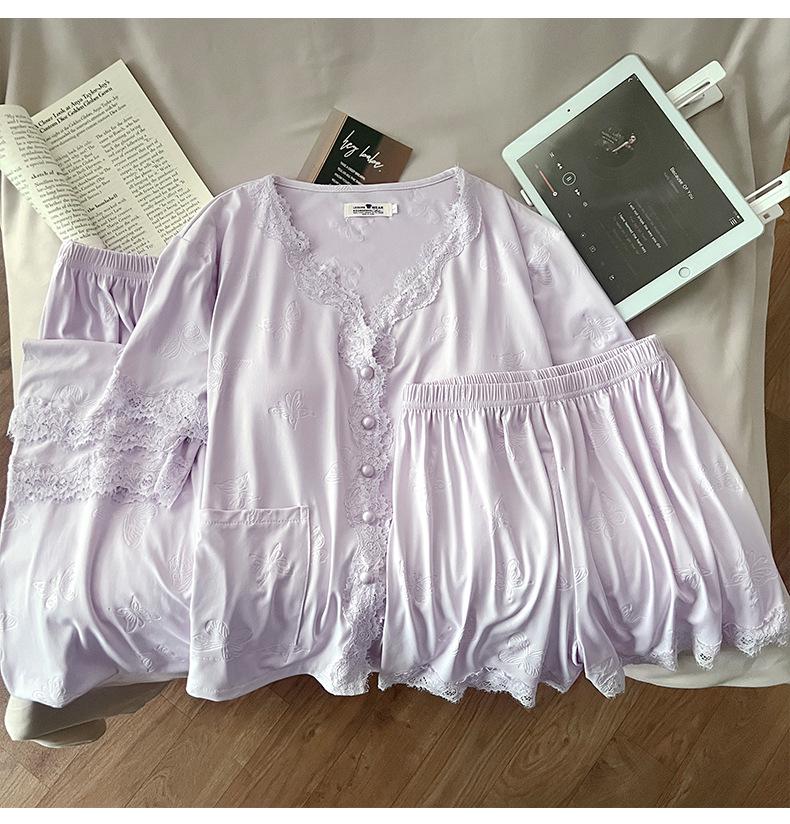 Women's Summer Tencel Cotton Pajama Set with Bra: New 2025 Short Sleeve Three-Piece Loungewear.