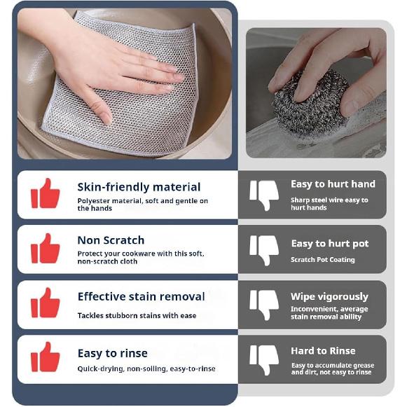 Non-Scratch Wire Dish Cloth, 10PCS Single Layer Multipurpose Wire Dishwashing Rags for Wet and Dry, Dish Cloths for Washing Dishes, Stovetops,