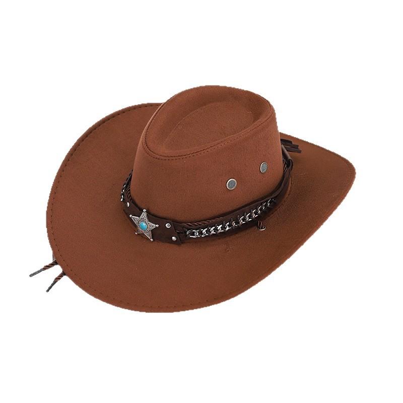Popular Men's and Women's PU Leather Top Hat, Metal Silver Chain Buckle Star Gem Rhinestone, Houston Rodeo