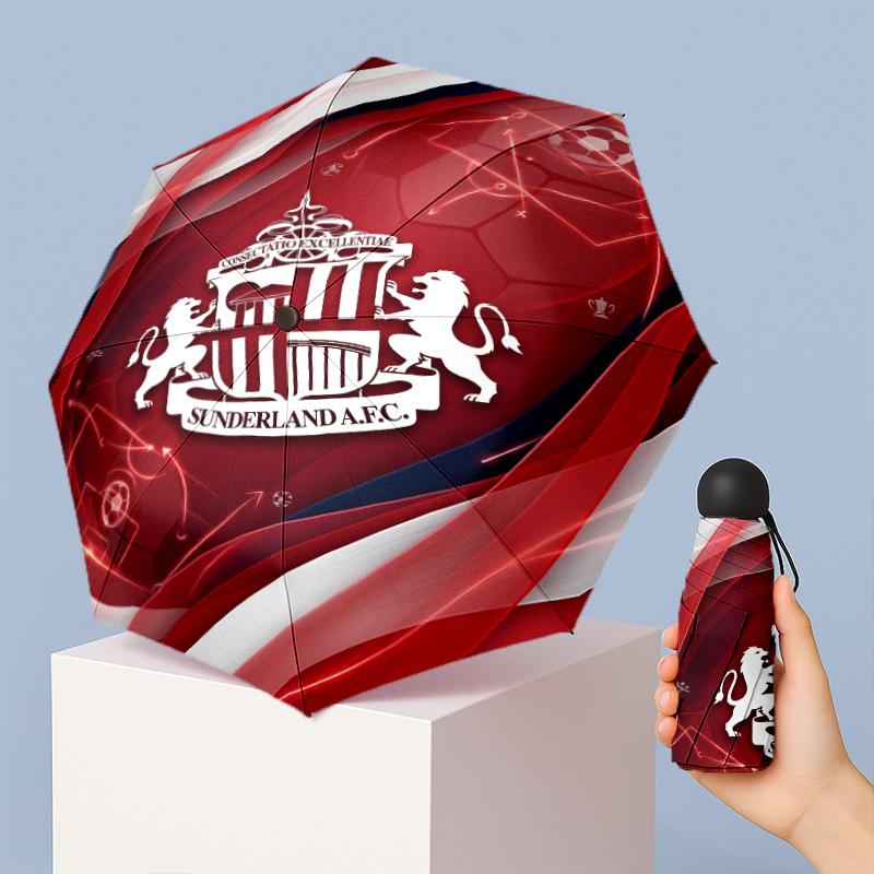 Sunderland Football Pattern Printed Mini 5 Folds 8 Ribs Compact Umbrella Windproof Waterproof Lightweight Portable Folding