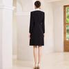 Black & White V-Neck Color Block Mid-Length Dress - Slimming & Flattering Professional Women's Attire for Spring & Autumn.