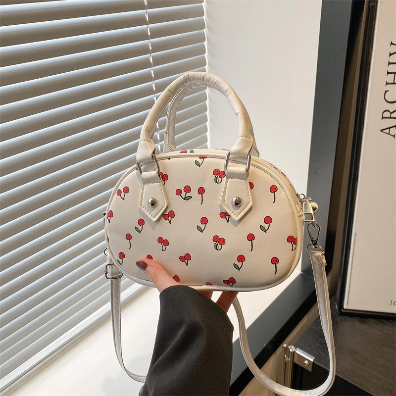 2025 New Printed Cherry Women's Tote Bag Shoulder Messenger Bag Women's Casual Large-capacity Handbag Mommy Bag