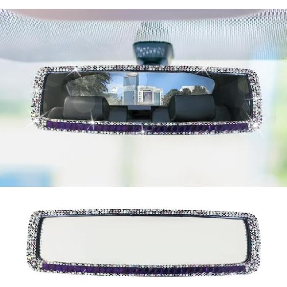 Bling Car Rear View Mirror, Clip-On Rhinestone Car Rearview Mirror With Crystal Diamonds, HD Glass Auto Interior Rear View Mirror, Car Decoration