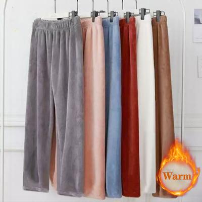 88-154 Lb Women Unisex Coral Fleece Sleep Pants Thermal Plush Wide Leg For Home Indoor Outdoor Winter Lounge Comfort Loungewear