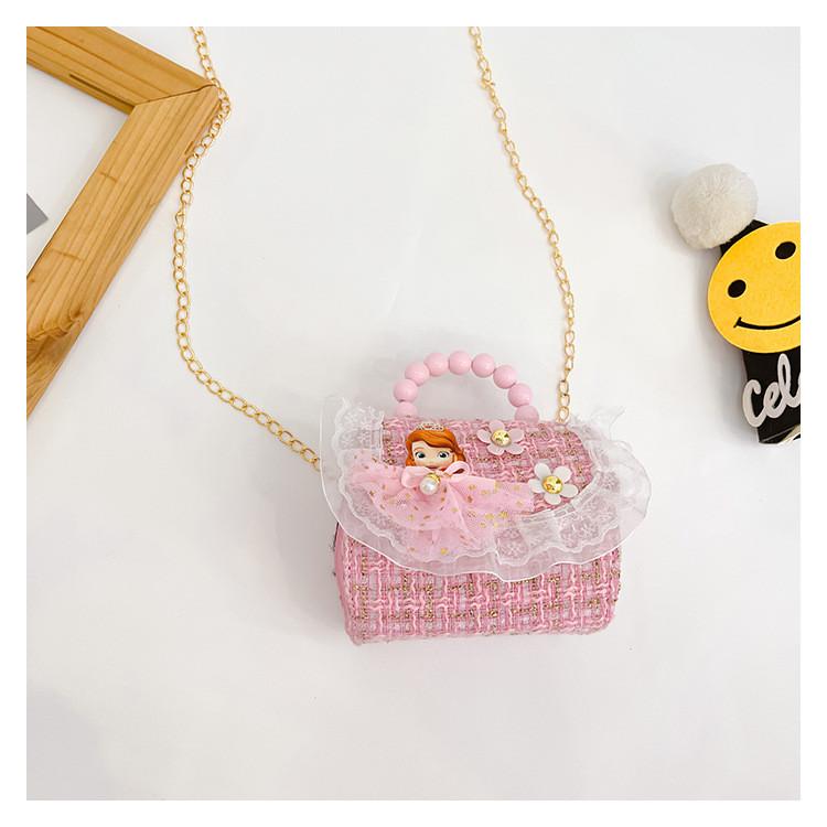 Childrens Cartoon Pattern Pu Shoulder Bag With Artificial Pearl Bow And Flower Decoration For Daily Casual Wear