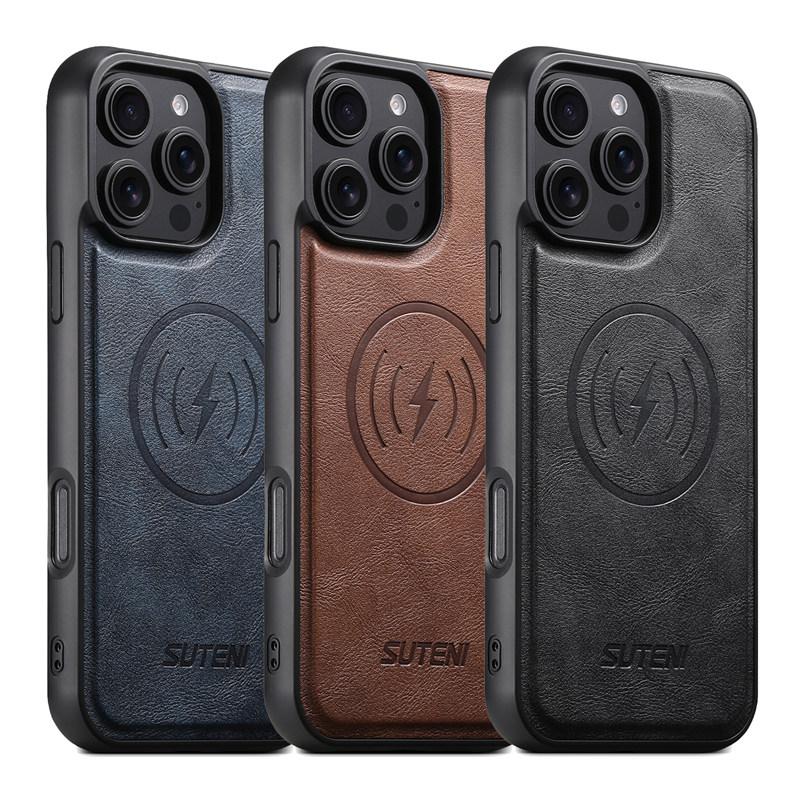 Luxury Magsafe Cowhide Magnetic Case iPhone 16 15 14 13 12 Pro Max Plus Wireless Charging Case