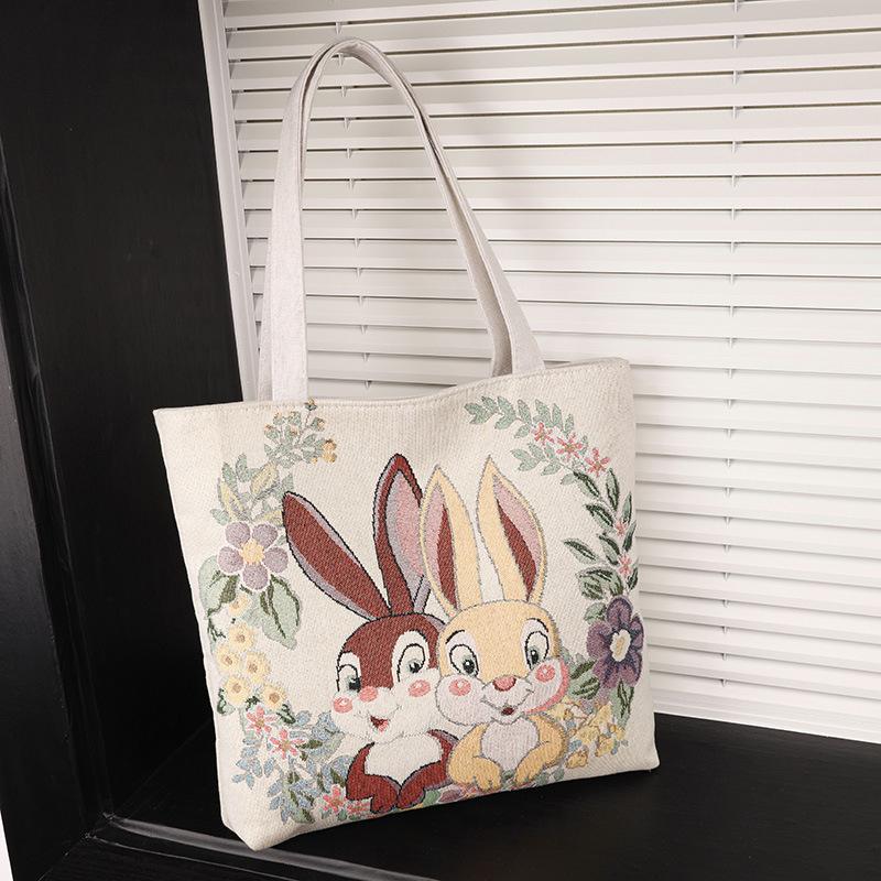 

New embroidered canvas handbag shoulder bag fashion student bag shopping bag