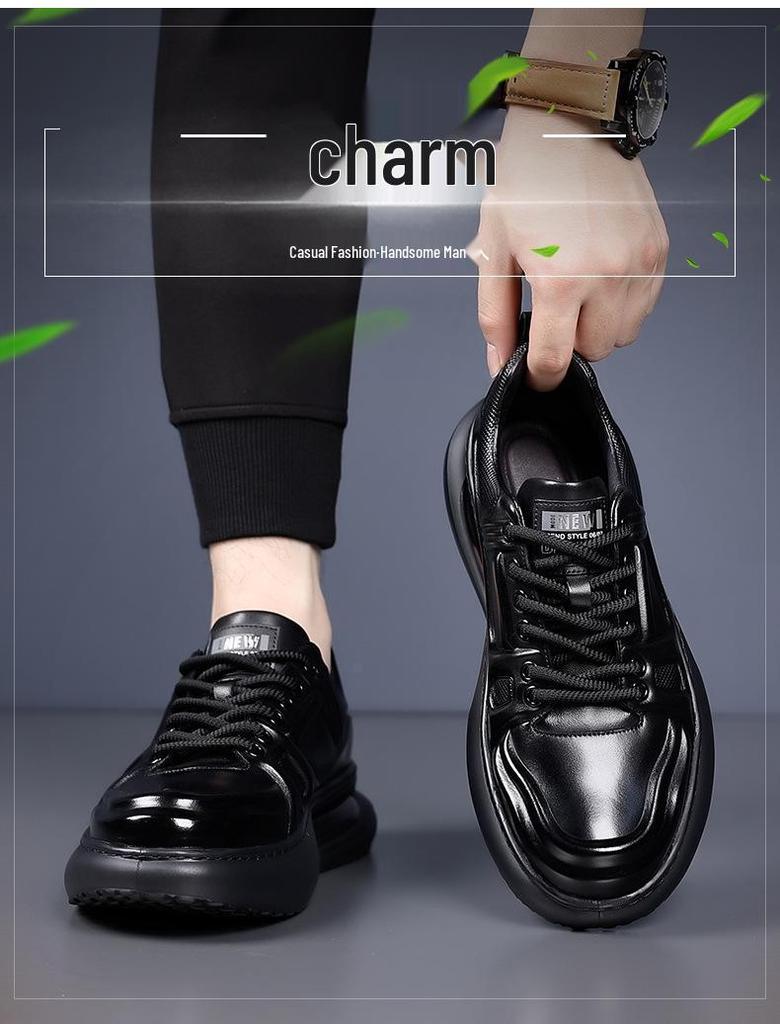 Men's Trendy Thick Sole Cowhide Skate Shoes - Height Increasing Casual Sports Shoes