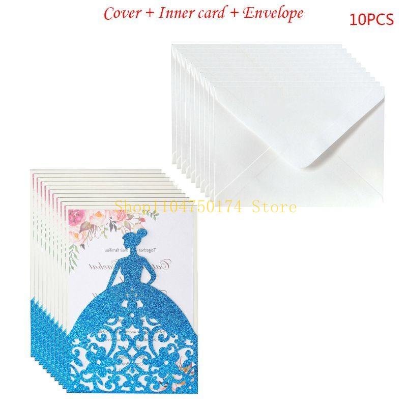 10pcs/set Pretty Girl Holiday Invitations Card Hollow Glitter Paper Envelopes Wedding Party Supplies Top Sale