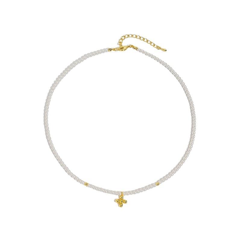 French Niche Soft And Beautiful Simple And Compact Commuter Imitation Pearl Cross Pendant Temperament Short Necklace Collarbone Chain Women