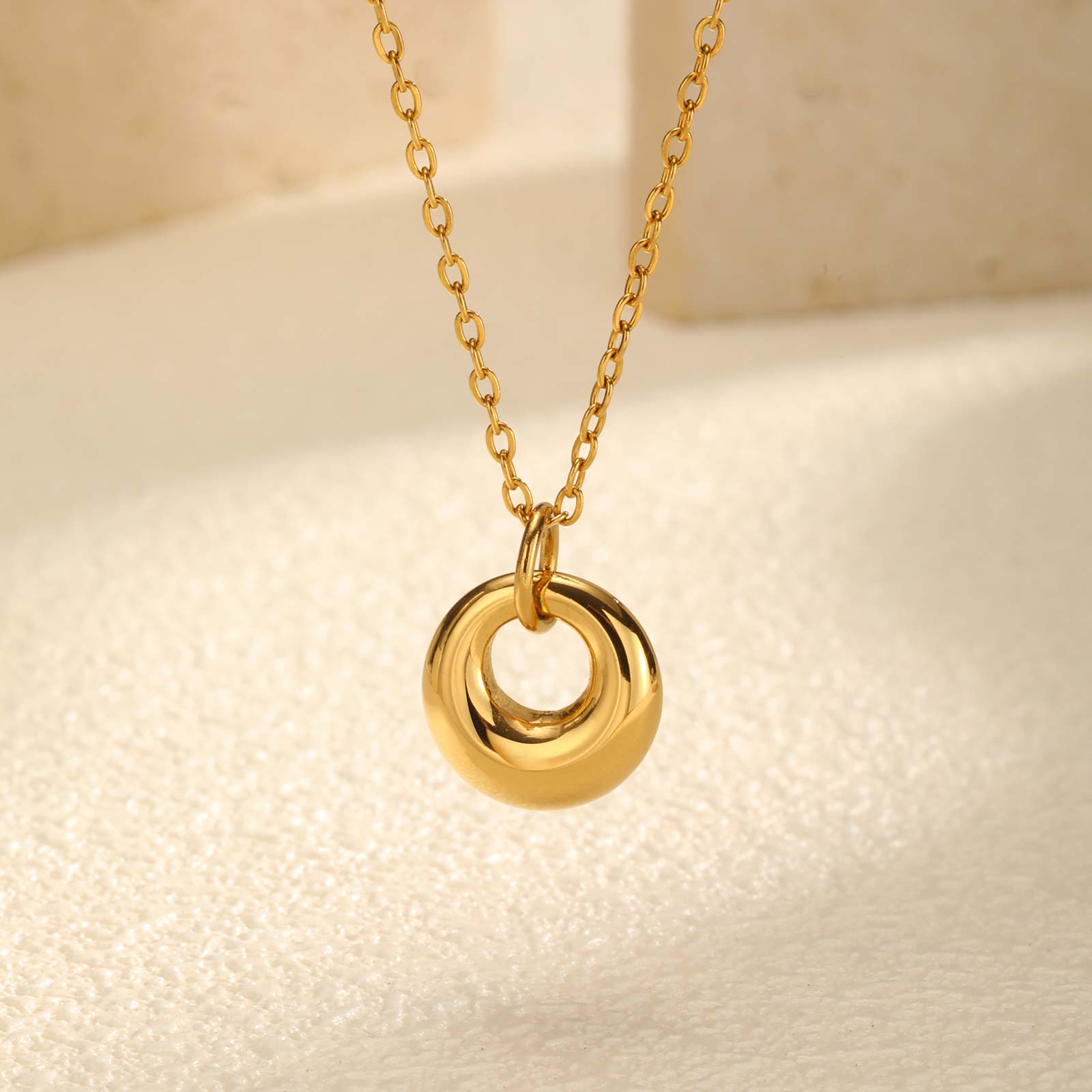 

Geometric Ring Pendant Necklaces for Women,Gold Color Stainless Steel Necklace,Trendy Waterproof Jewelry Gift