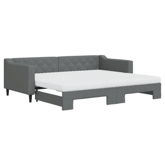 VidaXL Lit de jour avec gigogne et matelas gris foncé 90x200 cm tissu 3197445