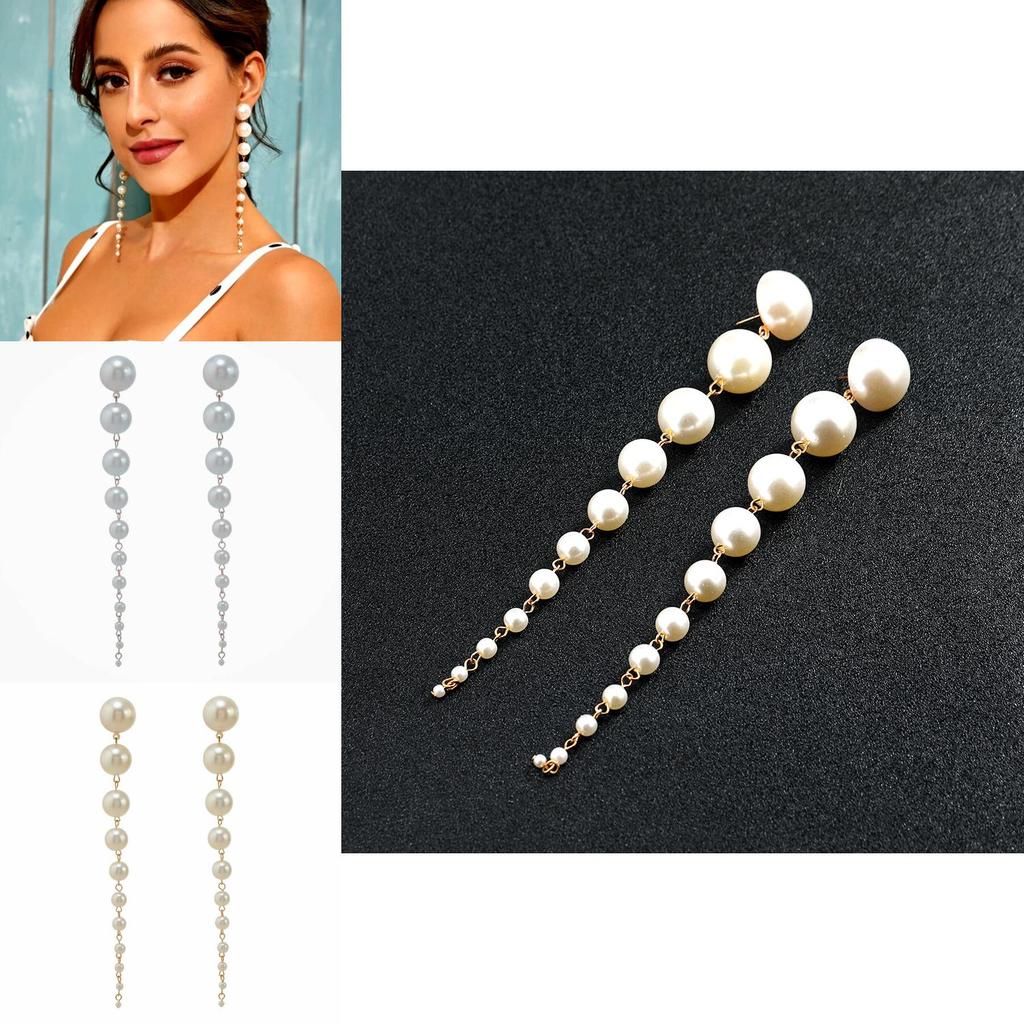 Handmade Pearl Geometric Long Earrings For Women Suitable For Casual Outings