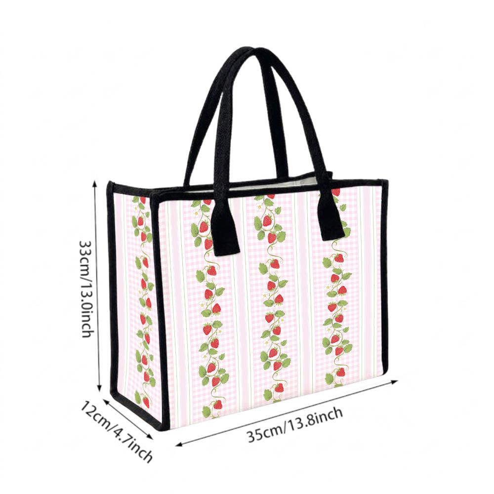 Strawberry Pattern Tote Bag Large Capacity Casual Handbag for Daily Shopping Commute