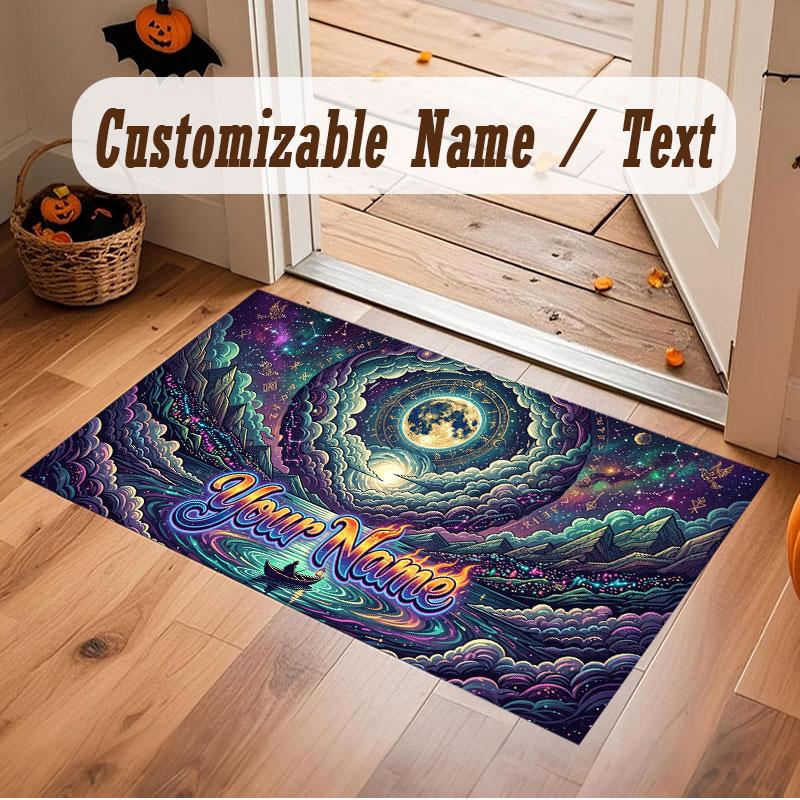 Space Cosmic Theme Crystal Velvet Floor Rug Personalized Custom Name Text Warm Carpet Home Decoration