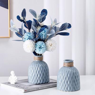 Vaso Nórdico de Cerâmica com Corda de Cânhamo – Garrafa Decorativa para Sala de Estar e Escritório