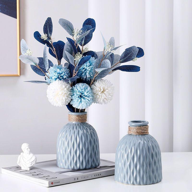 Nordic Ceramic Vase with Hemp Rope – Decorative Bottle for Living Room & Office