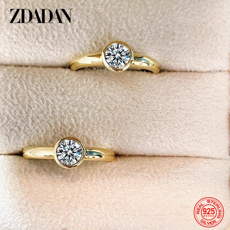 925 Silver 18K Gold Round Zircon Ring for Women Girls Fashion Wedding Jewelry