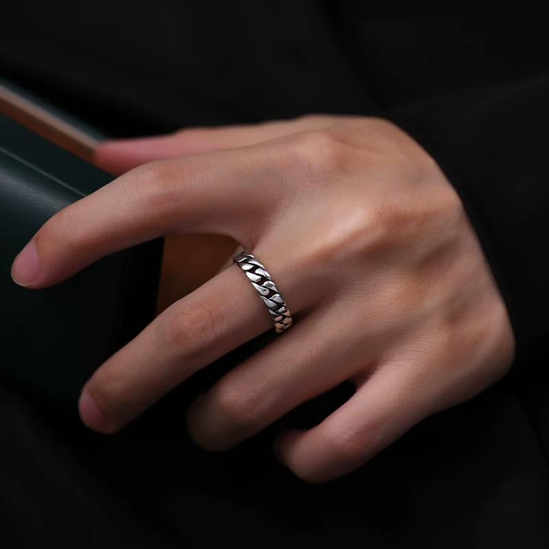 925 Silver Rings for Women Men Couple Minimalist Handmade Simple Retro Chain Ring Party Jewelry Gift Prevent Allergy