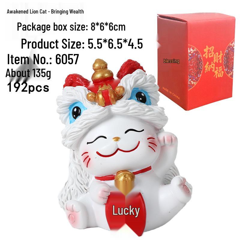 Lion Dance Lucky Cat Ornament - Perfect for Home, Car, or Office Decoration and New Year Gifts